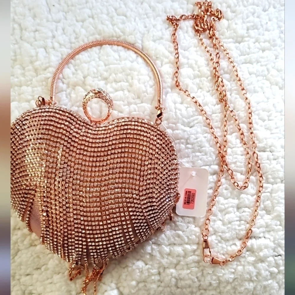 Heart Austrian Crystal Tasseled Clutch Top Handle Bag